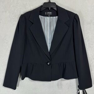 NEW Larry Levine Peplum Blazer Women's Size‎ 16 Dark Ink Blue Stretch Business